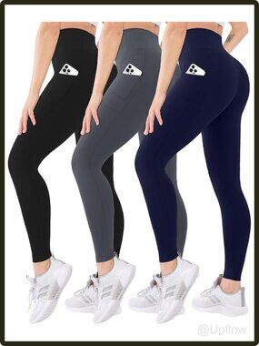 Women's High Waisted Leggings 3 Pack with Pockets Soft Compression Yoga Pants